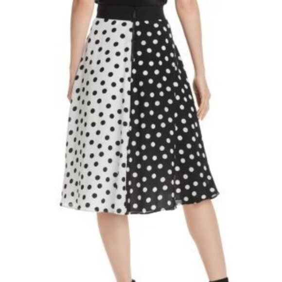 Alice + Olivia B&W Nanette Polka Dot Faux Wrap Silk Skirt - 6 - Picture 8 of 10